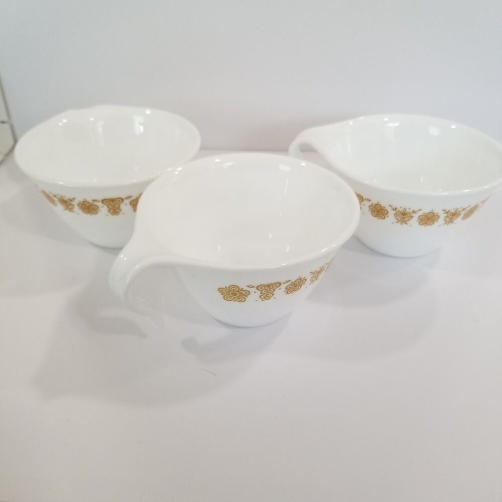 Vintage Corelle Butterfly Gold Cups Set of 3 Hook Handle Corning Pyroceram